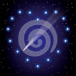 vector stars in space in the shape of heart