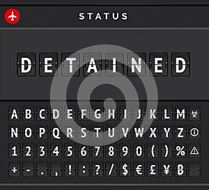 Vector Status board of flights that detained till end of pandemy. Airport flip scoreboard announcing warning due to