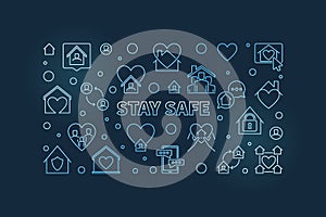 Vector Stay Safe linear blue concept horizontal banner