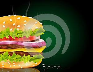 Vector steaming cheeseburger