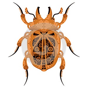 Vector steampunk beetle. Mechanical insect on a white background