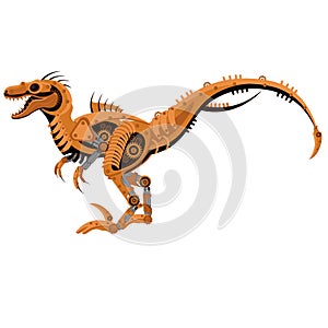 Vector steampunk raptor dinosaur lizard. Mechanical reptile on a white isolated background