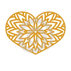Vector Stencil lacy heart with carved openwork pattern. Template