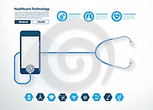 Vector stethoscope heart with smartphone creative design