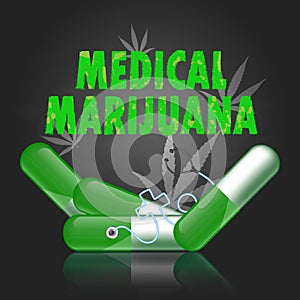 Vector sthestoscope on drug medical marijuana concept chalkboard background