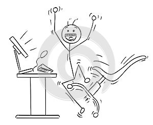 Vector Stick Man Cartoon of Happy Man Celebrating a Success