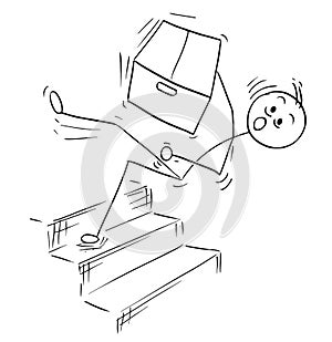 Vector Stick Man Cartoon of Man Falling from Stairs Staircase