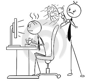 Vector Stick Man Cartoon of Man Hard Working on the Computer