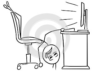 Vector Stick Man Cartoon of Man Lying on the Office Chair Tired
