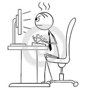 Vector Stick Man Cartoon of Man Working Typing Hard