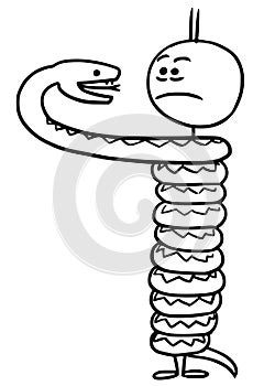 Vector Stick Man Cartoon of Men Winded by Snake