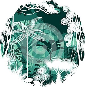 Vector sticker - tropical rainforest Jungle forest