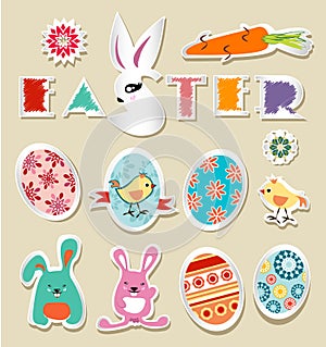 Vector stickers Easter vintage