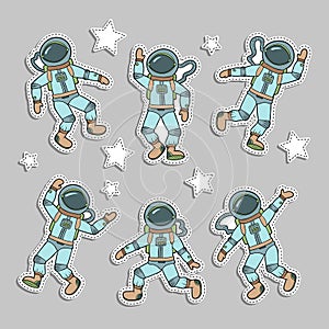 Vector stickers set of illustrations cosmonauts