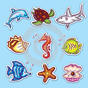 Vector Stickers Set of Sea Fauna