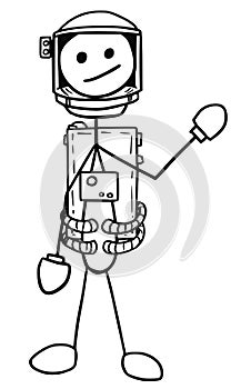 Vector Stickman Cartoon of Astronaut in the Spacesuit