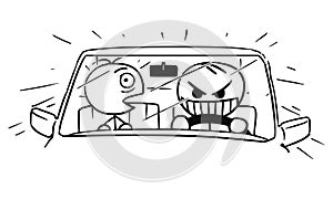 Vector Stickman Cartoon of Crazy Car Driver and Scared Front