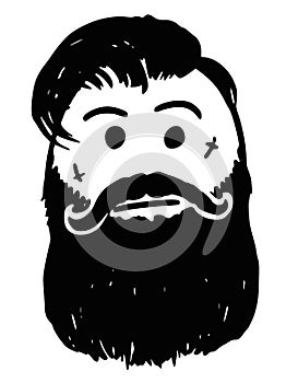 Vector Stickman Cartoon of Hipster with Facial Tattoo, Mustache