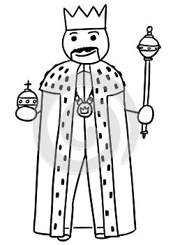 Vector Stickman Cartoon of King Posing with Crown, Sceptre and r