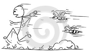 Vector Stickman Cartoon of Male Tourist Running Away Followed by
