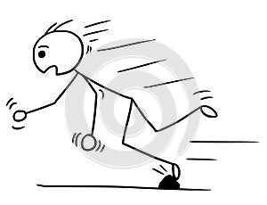 Vector Stickman Cartoon of Man Falling Stumble Trip Over Stone photo