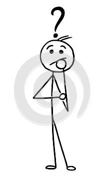 Vector Stickman Cartoon Man Standing with Question Mark Above Hi