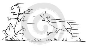 Vector Stickman Cartoon of Men Running Away Followed by Large Bi