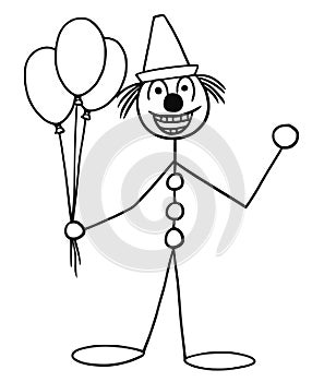 Vector Stickman Cartoon of Party Circus Clown Buffoon