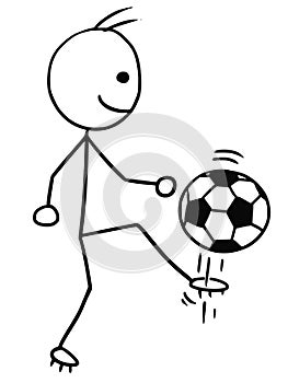 Vector Stickman Cartoon of Soccer Football Player Kicking