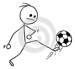 Vector Stickman Cartoon of Soccer Football Player Kicking