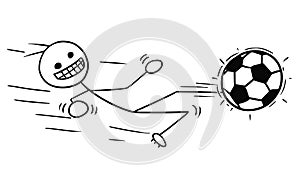Vector Stickman Cartoon of Soccer Football Player in Slide Kicking