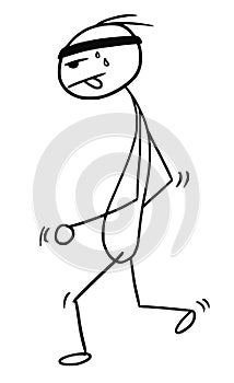 Vector Stickman Cartoon of Tired Jogging Man