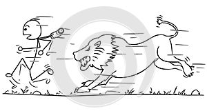 Vector Stickman Cartoon of Tourist Running Away from Lion