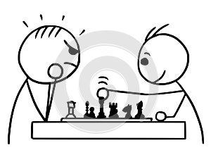 Vector Stickman Cartoon of Two Man Playing a Game of Chess