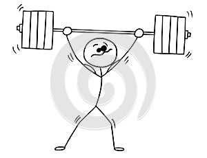 Vector Stickman Cartoon of Weightlifter with Barbell