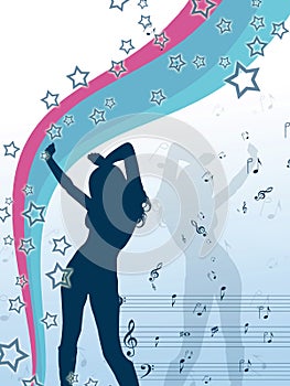 Vector stile girl with stars and music notes