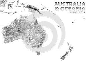 Vector stippled relief map of Australia and Oceania