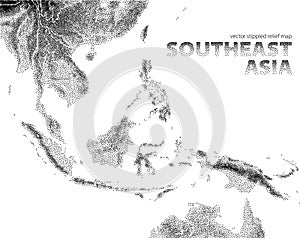 Vector stippled relief map of Southeast Asia