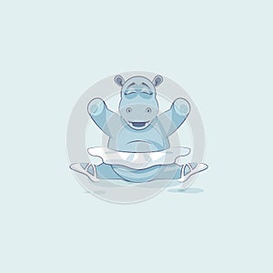 Vector Stock Illustration isolated Emoji character cartoon ballerina Hippopotamus sits in splits