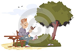 Man listens to birdsong in park photo