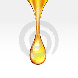 Vector stock supreme collagen gold drop of oil essence isolated on white background. Luxury Premium gold shining serum