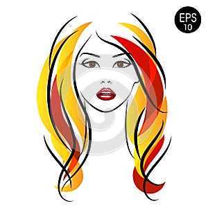 Vector Stock Woman with Colored hair. Beauty Girl Portrait with multicolored Hairstyle and Earrings