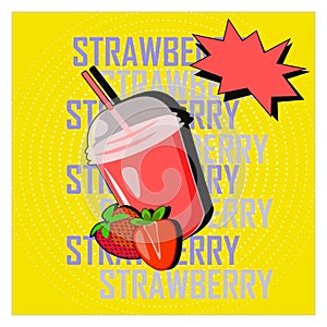 Vector strawberry juice cocktail in pop art style