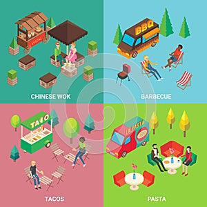 Vector street food concept square poster set