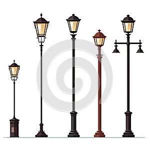 Vector Street Lamps On White Background - Nostalgic Illustration