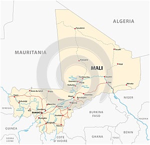 Vector street map of the Republic of Mali