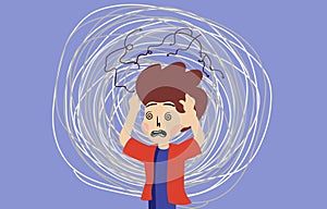 Vector of a stressed anxious frustrated boy