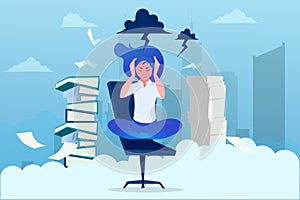 Vector of a stressed business woman sitting in office