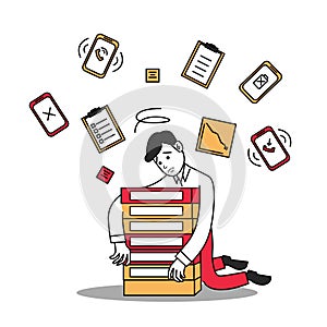 vector stressed multitasking worker flat illustration