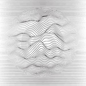 Vector striped background. Abstract line waves. Sound wave oscillation. Funky curled lines. Elegant wavy texture.